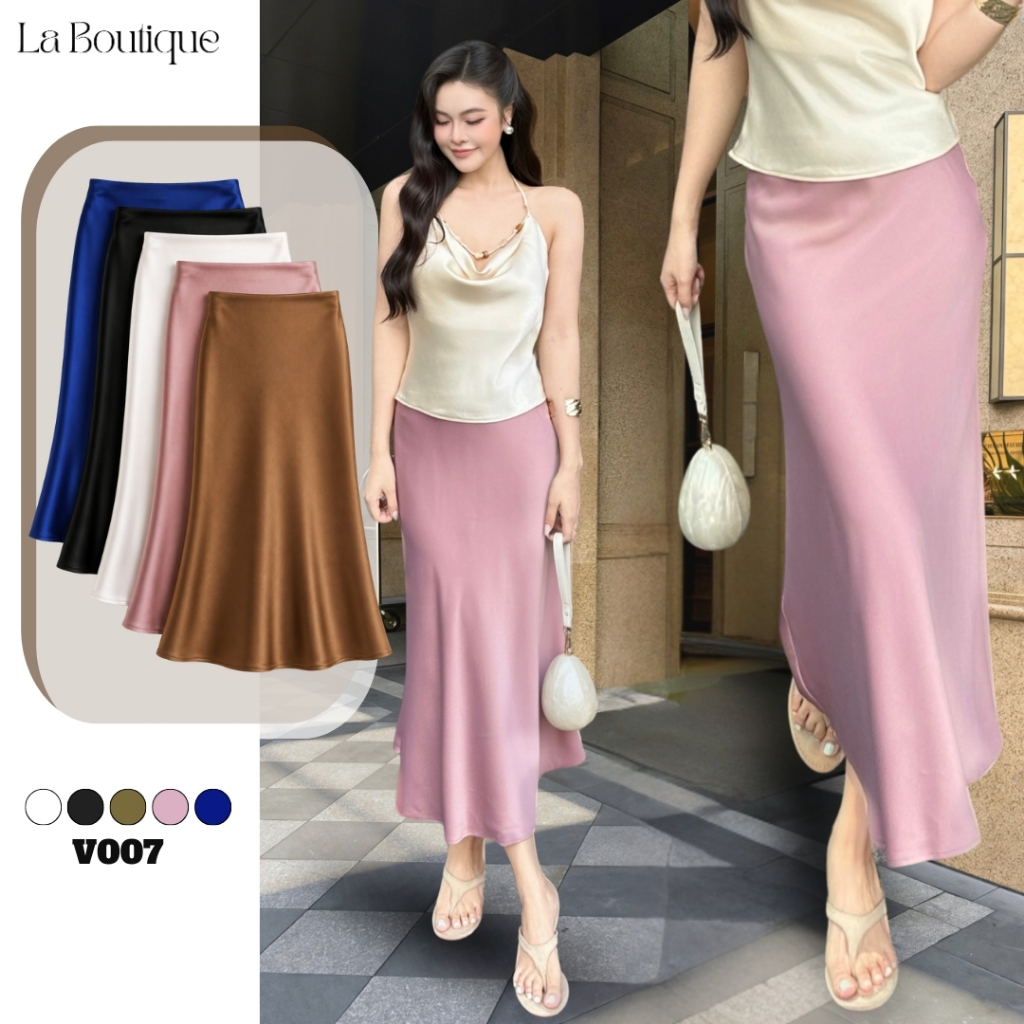 [MUA 2 GIẢM 20%] Chân váy lụa vân gỗ dáng ngắn cạp cao hai lớp dành cho nàng 1m50 La Boutique V007