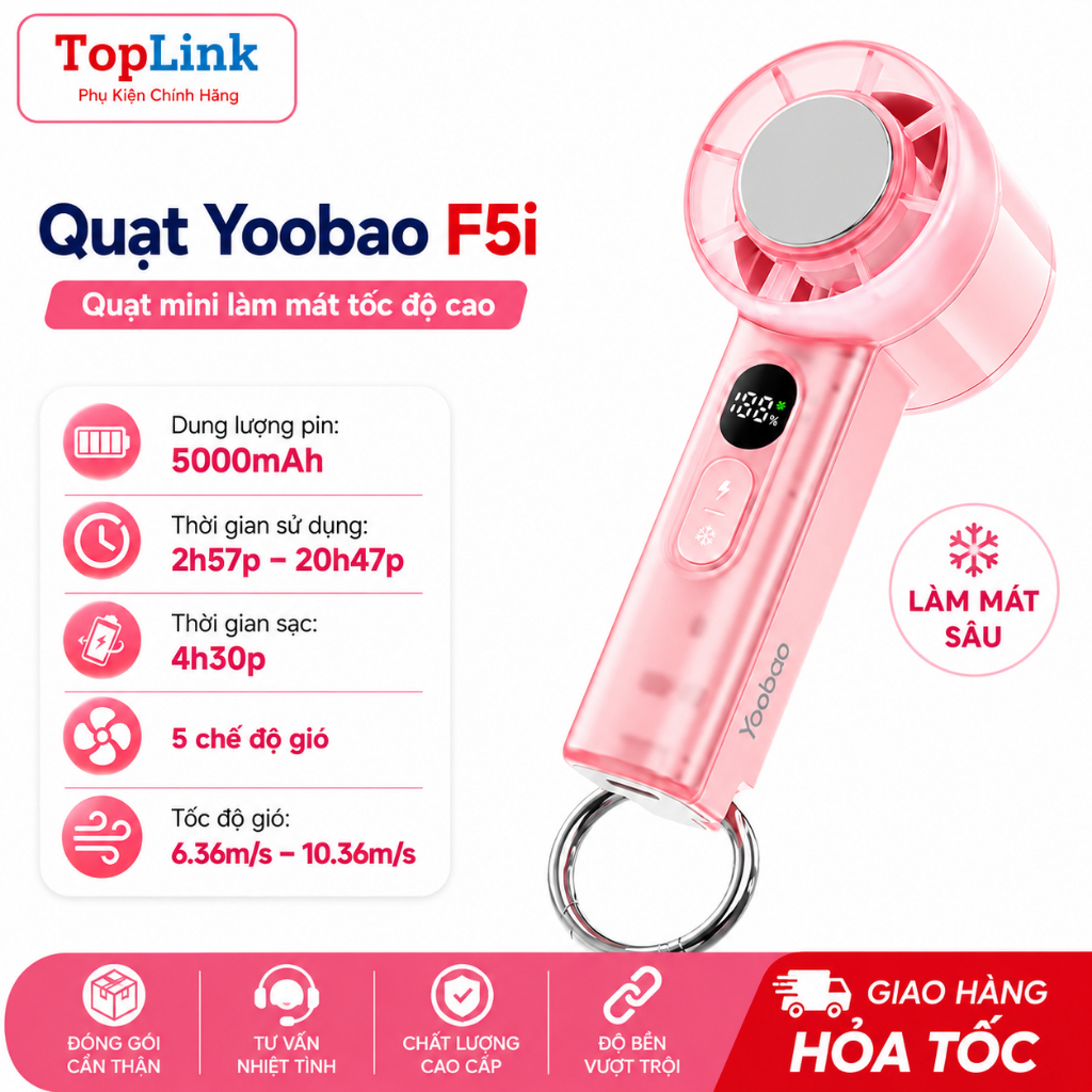 Quạt Mini Cầm Tay Có Sò Lạnh Yoobao F5i 5000mah Tốc Độ Cao Tối Đa 20h Sử Dụng Cá Tính Mát Lạnh