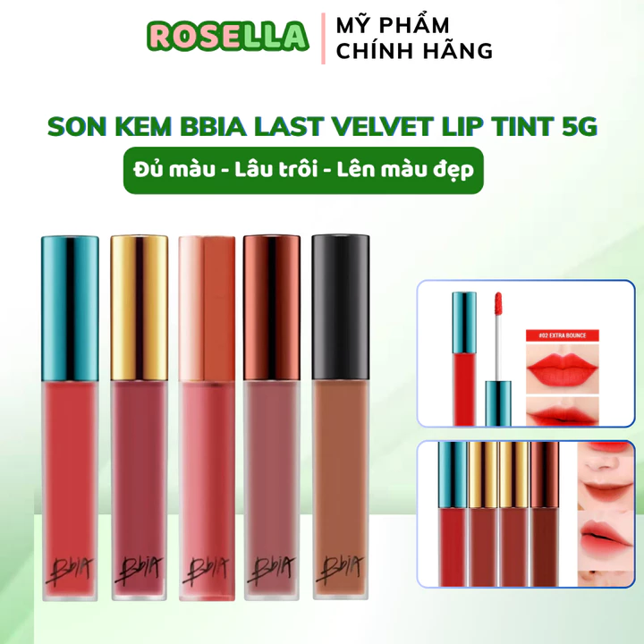 Son Kem BBIA Last Velvet Lip Tint 5g, Son Bbia Mịn Lì, Lâu Trôi Đủ Màu, Rosellabeauty