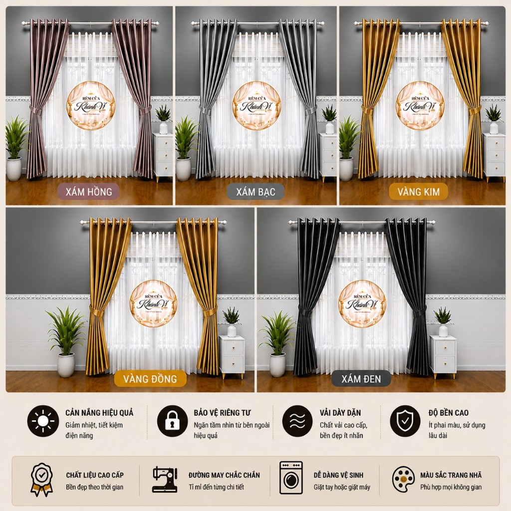 Rèm Cửa Sổ Chống Nắng 95% Vải Gấm Pha Poly Bóng Chất Lượng Cao