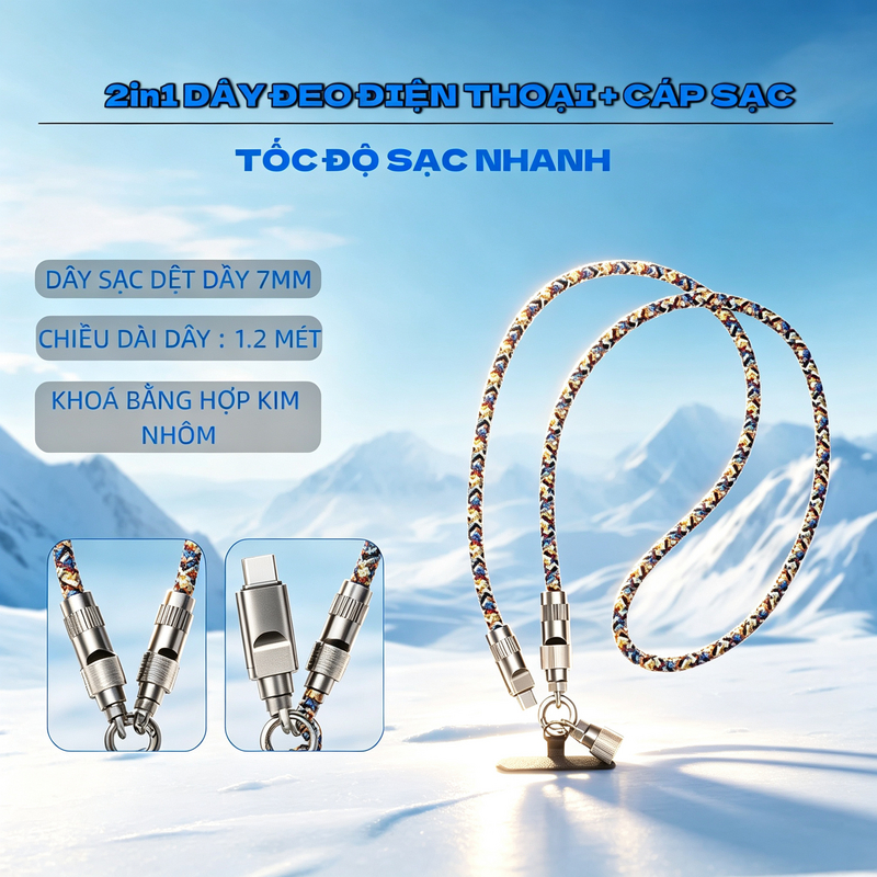 Cáp sạc nhanh,dây đeo 2in1. TyceC-C / TyceC- L.Vừa là cáp sạc nhanh vừa là dây đeo điện thoại, chống rơi,chống mất.