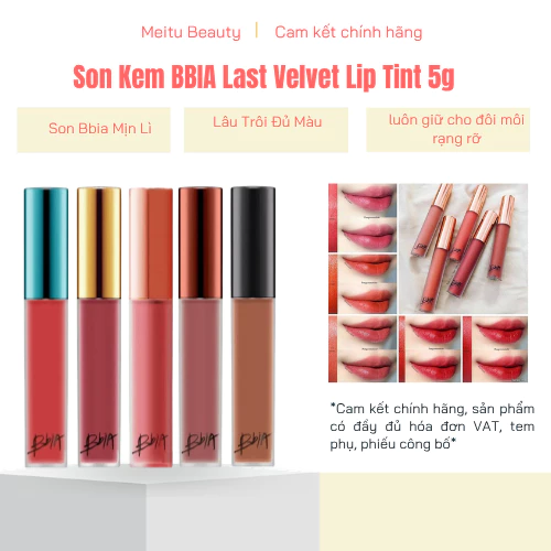Son Kem BBIA Last Velvet Lip Tint 5g, Son Bbia Mịn Lì, Lâu Trôi Đủ Màu, Meitubeauty