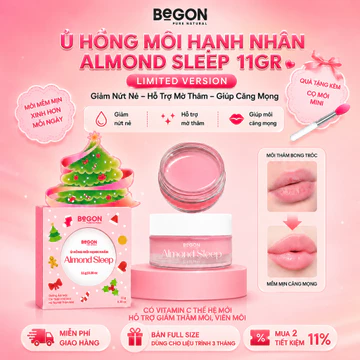 [Ver.Noel] Ủ Hồng Môi Hạnh Nhân Almond Sleep 11gr – Hỗ Trợ Giảm Thâm, Dưỡng Ẩm & Làm Hồng Môi BeGON