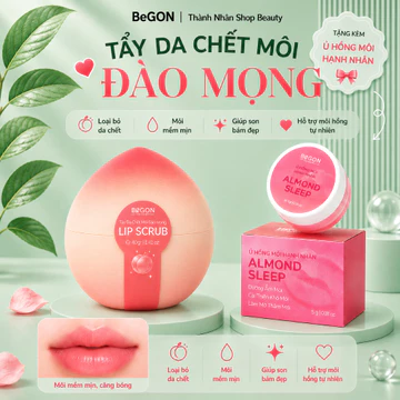 Tẩy Da Chết Môi Đào Mọng LIP SCRUB 40gr [Tặng Ủ Hồng Môi Hạnh Nhân ALMOND SLEEP 5gr], Làm Mềm Và Nhẹ Môi & Mờ Thâm