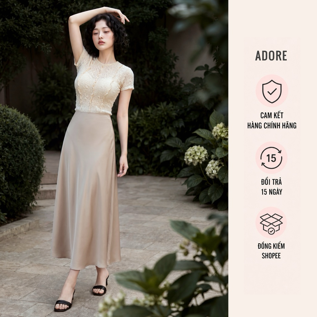 Chân váy lụa dài Nâu Champagne 613SK3007