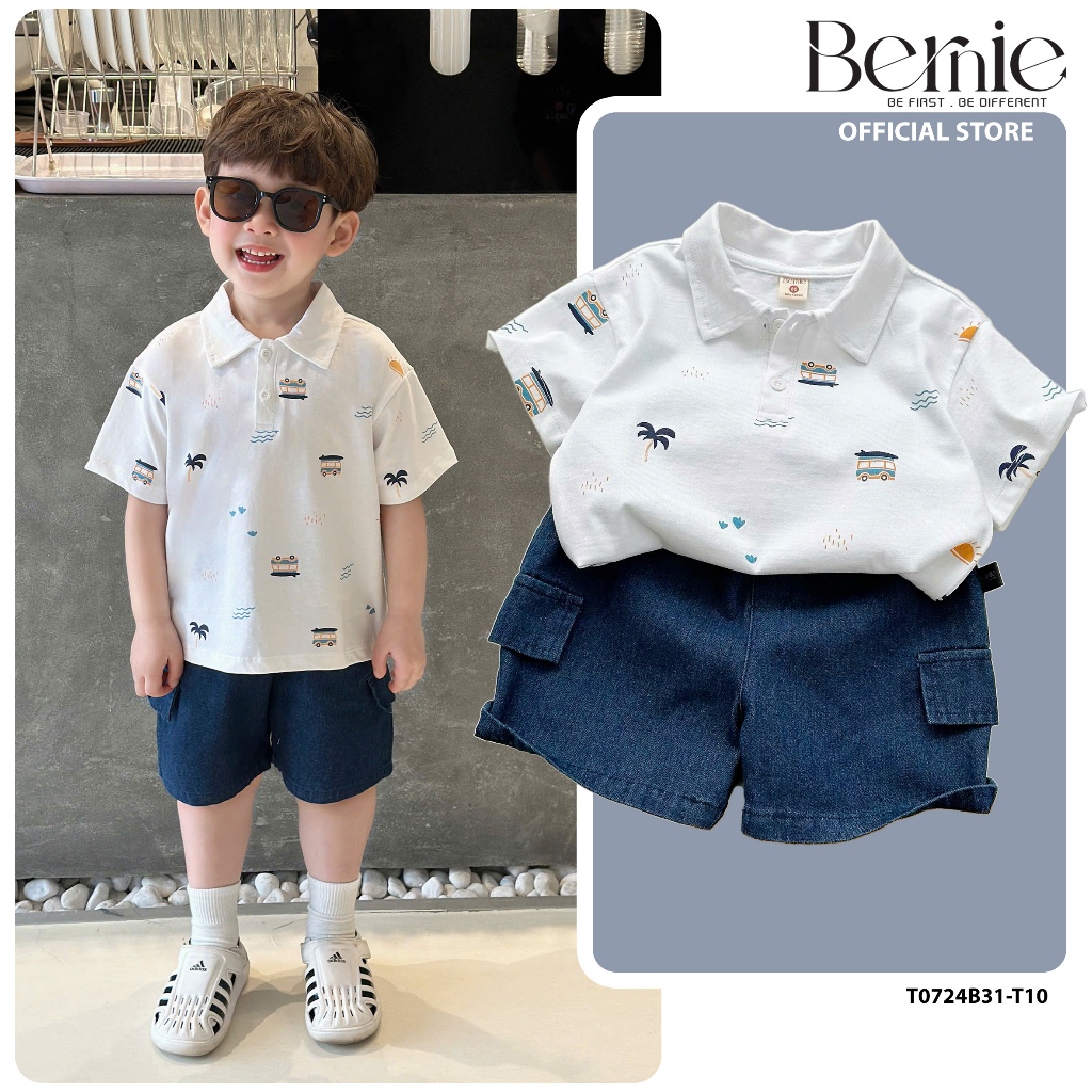 Bộ cộc tay bé trai có cổ SUMMER Bernie mềm mát - Bộ polo cộc bé trai size 9-23kg - 0724B31 - T0724B31-T10