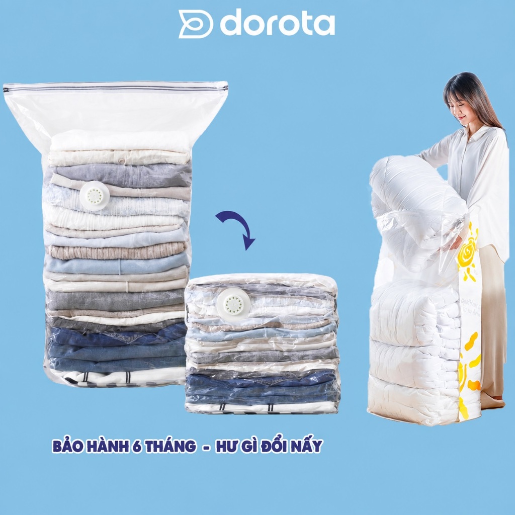 Túi hút chân không đựng quần áo DOROTA bọc cất chăn màn không cần dùng bơm 2 lớp khóa zip nhiều màu TCK1