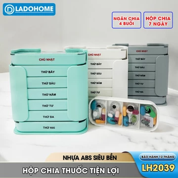 Hộp chia thuốc 7 ngày 4 ngăn LD-2039 đa dạng màu sắc chia thuốc sáng trưa chiều tối, nhựa abs bền đẹp, nhỏ gọn tiện lợi