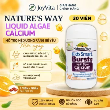 Viên nhai Canxi Nature's Way Canxi Tảo biển đỏ Organic, Canxi đa vi chất Aquamin F kết hợp D3K2, Magie, Kẽm Cho Bé 30v