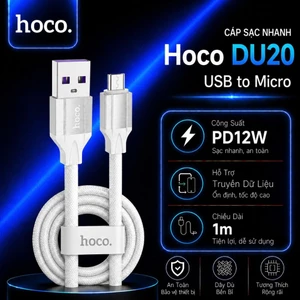 Cáp sạc nhanh PD12W Hoco DU20 Micro dây TPE bện siêu bền cho Android/Samsung/Oppo dài 1M