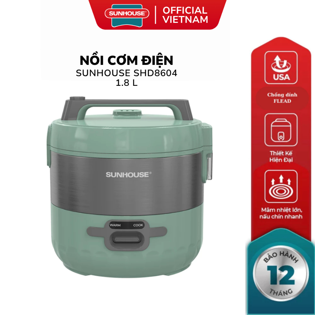 Nồi Cơm Điện 1.8L & 1.2L Sunhouse SHD8604 & SHD8221 - Bảo Hành 12 Tháng
