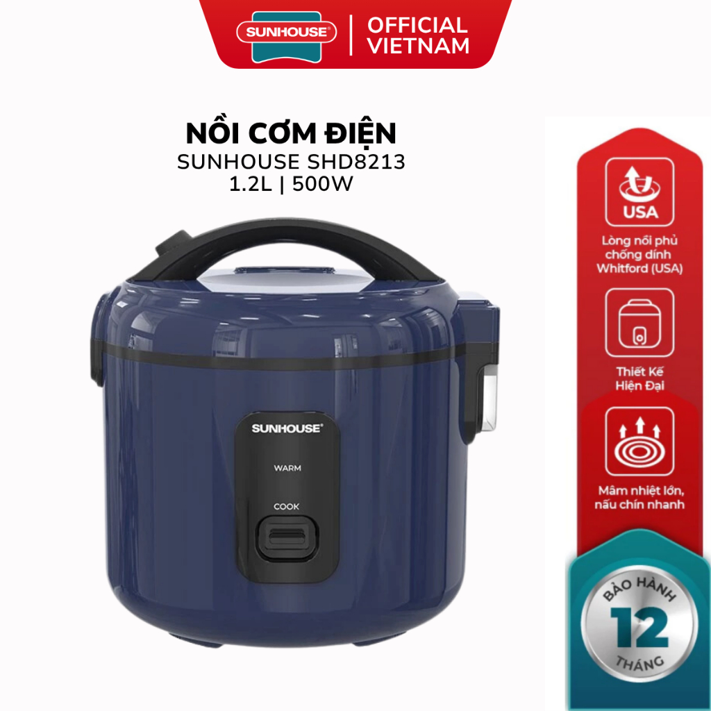 Nồi Cơm Điện 1.2L Sunhouse SHD8213 - Công Suất 500W - Phù Hợp 2-3 Người - Bảo Hành 12 Tháng