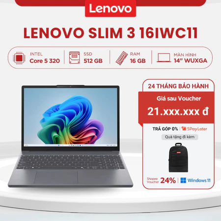 Laptop Lenovo IdeaPad Slim 3 16IWC11 83RS001NVN (Core 5 320 | 16GB | 512GB SSD | 16" WUXGA |3C 60Wh)