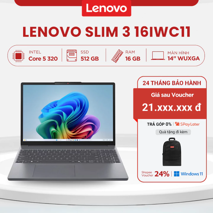 Laptop Lenovo IdeaPad Slim 3 16IWC11 83RS001NVN (Core 5 320 | 16GB | 512GB SSD | 16" WUXGA |3C 60Wh)