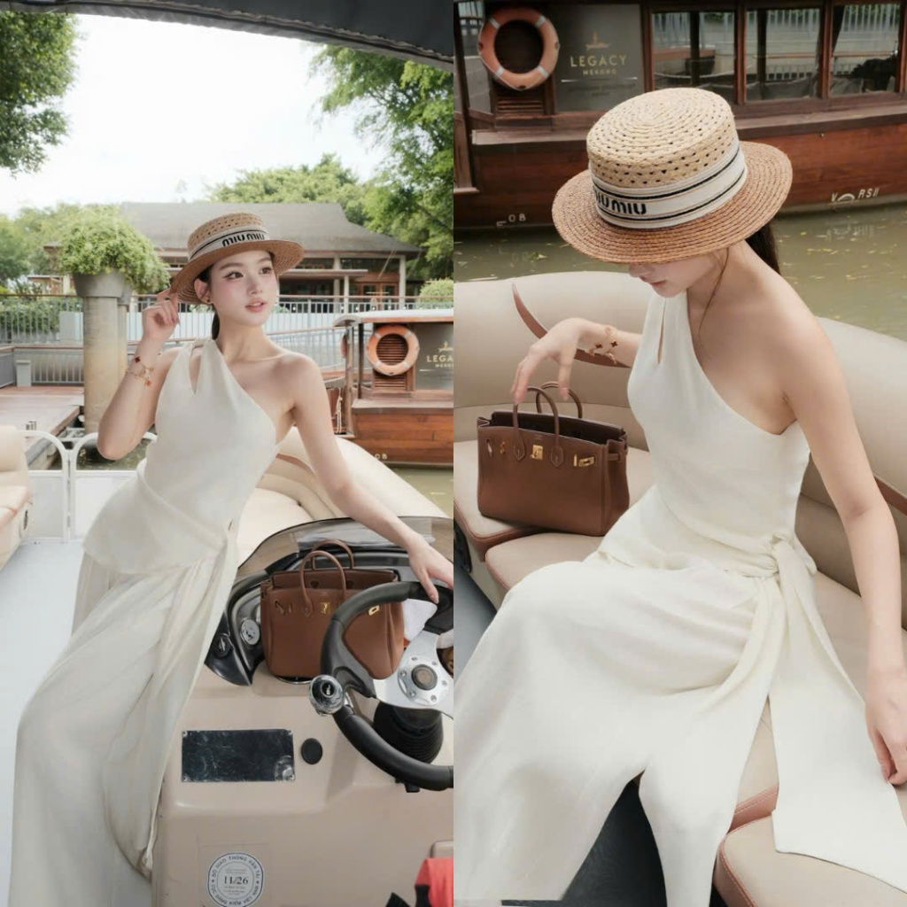Set Áo Lệch Vai Phối Quần Ống Rộng Dáng Suông Thanh Lịch