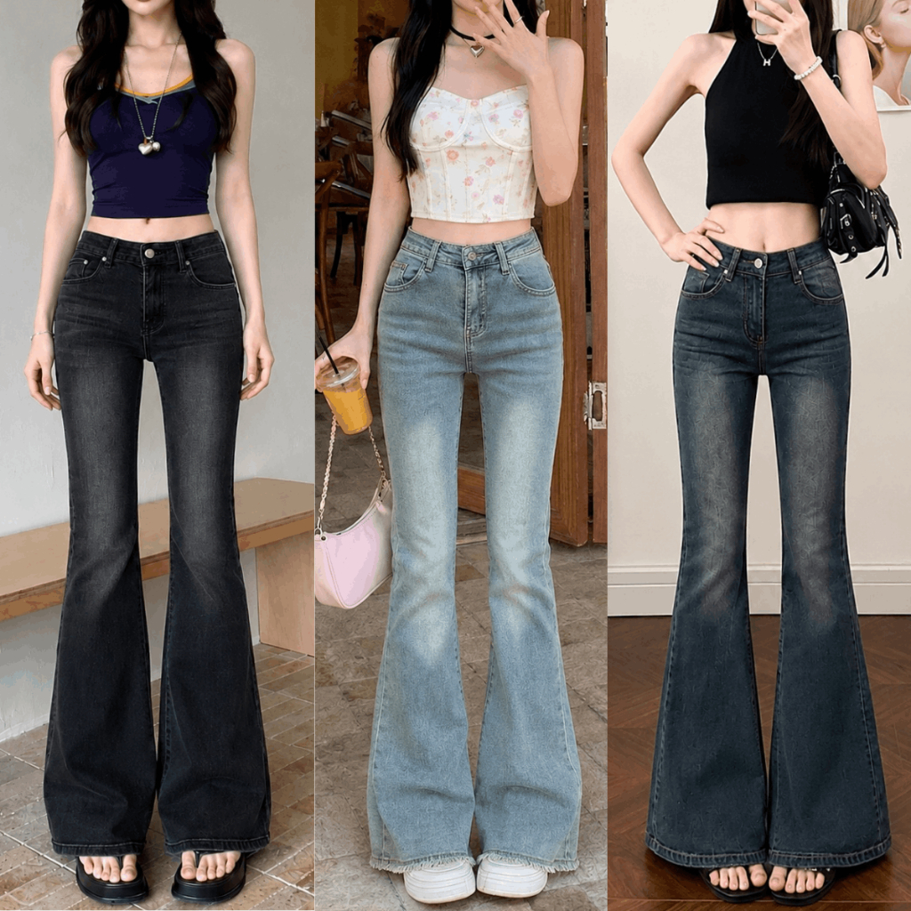 Quần Jean Nữ Ống Loe Ôm Đùi Cạp Cao Màu Xanh WASH Ôm Eo Quần Bò Loe Co Giãn Ống Rộng Unisex MIAA
