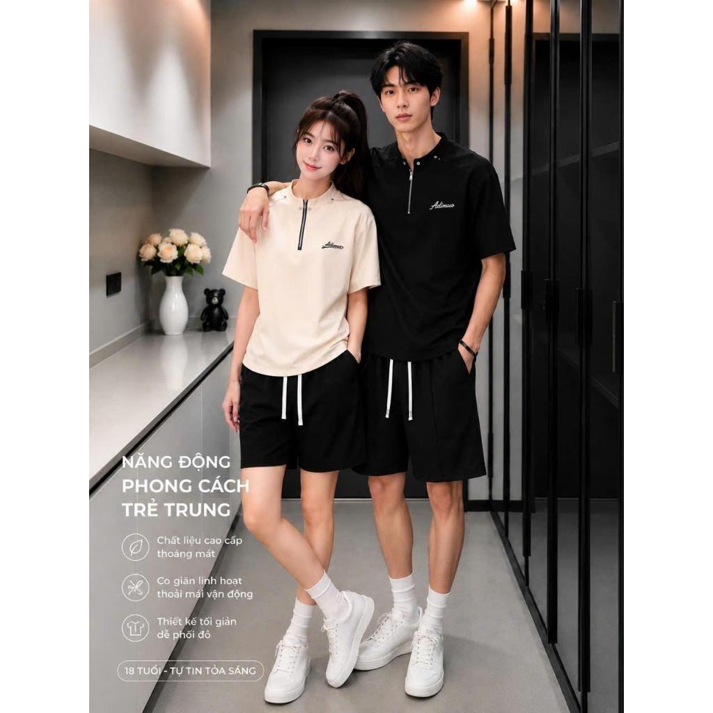 (DEAL MỞ BÁN ): Bộ quần áo ATHEAN ( M : Khóa ATHEAN ) cổ ZIP Chất Liệu Poly Hàn Mềm Mịn Co Giãn Phong Cách Trẻ Trung,  N