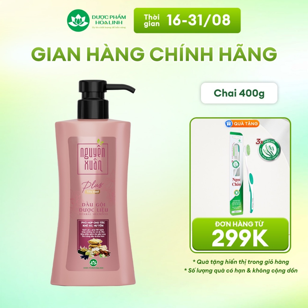 {Mới} Dầu gội Dược liệu Nguyên Xuân Plus Siêu mượt 400g – Dành cho tóc khô xơ, hư tổn