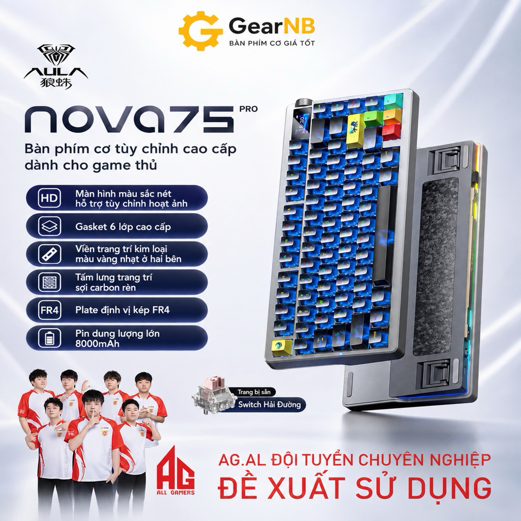 [Hoả Tốc]Bàn phím cơ AULA Nova75 3 Mode Bluetooth 2.4G Có dây | RGB Viền | Màn hình mini | Hot swap | BigBuy360 - bigbuy360.vn