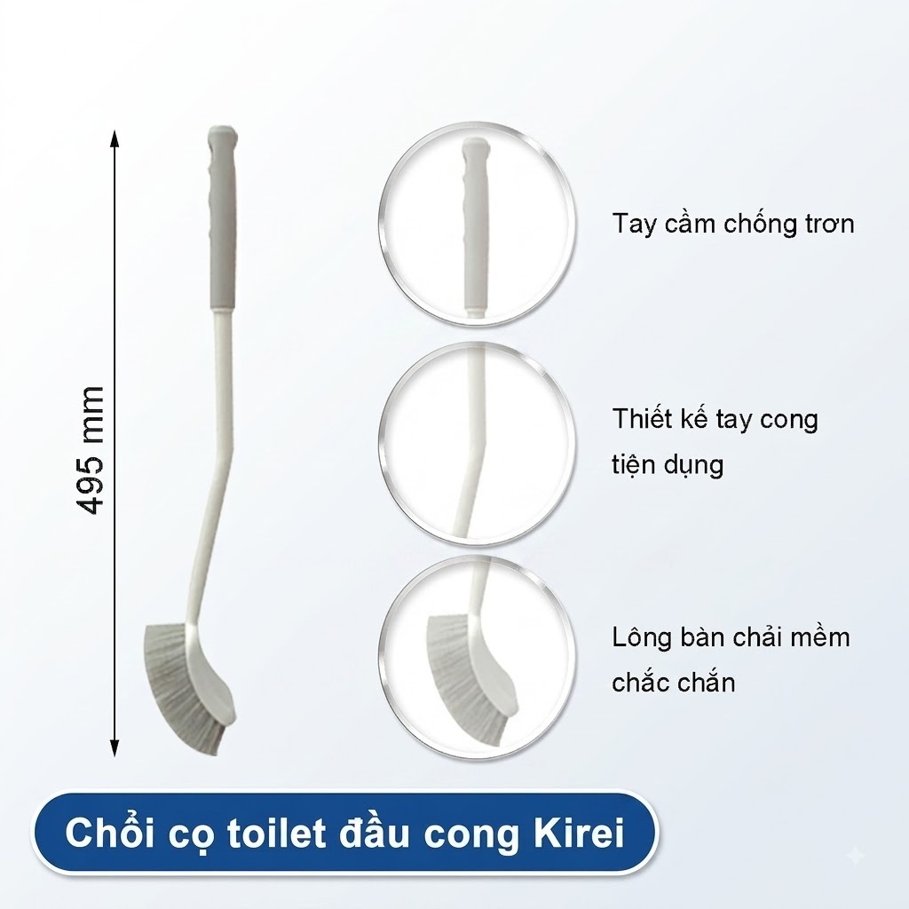 CHỔI CỌ TOILET ĐẦU CONG KIRE, Tay cầm rất dễ điều khiển và cầm nắm | BigBuy360 - bigbuy360.vn