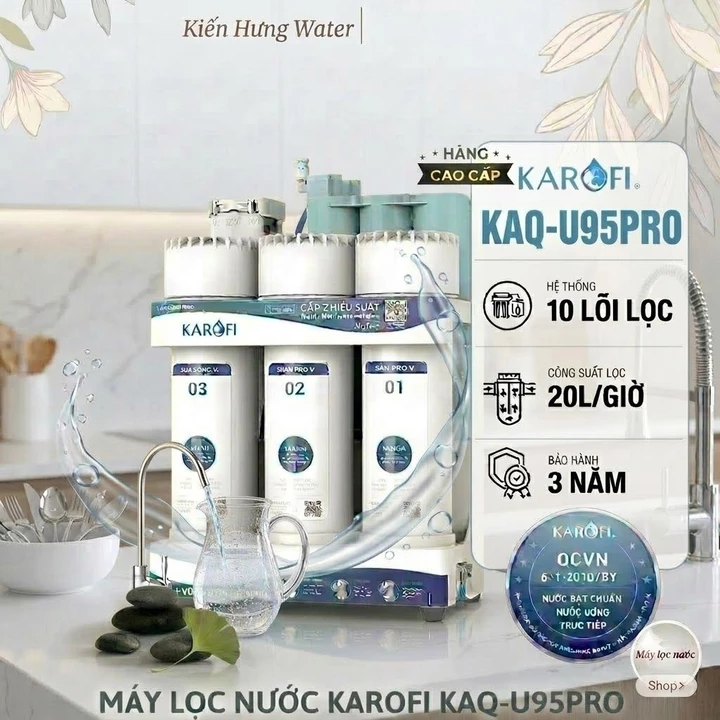 Máy lọc nước để gầm thông minh Karofi U95PRO. 10 cấp lọc, cảnh báo thay lõi lọc, vòi led thông minh