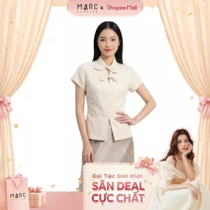 MARC FASHION Áo linen chiết eo phối nơ cổ _CBAK022610