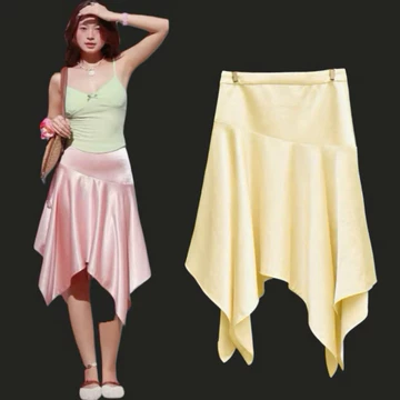 Chân Váy Lụa Midi So Le Lệch Tà, Chân Váy Nhiều Màu Thiết Kế Tôn Dáng Khoe Eo Chất Lụa Mềm Mát Dễ Phối Đồ Mặc Đi Chơi