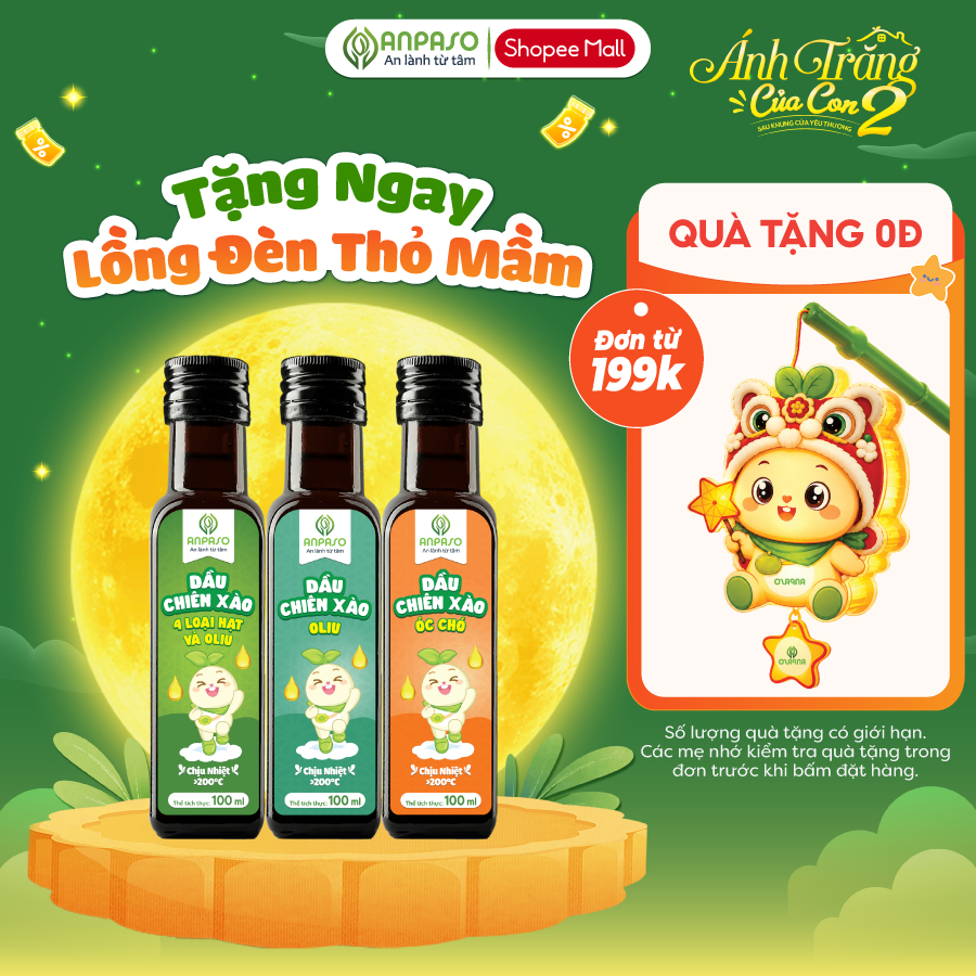Dầu Chiên Xào Cho Bé Ăn Dặm Anpaso 100ml chịu nhiệt trên 200 độ C - Dầu oliu, óc chó, mix hạt