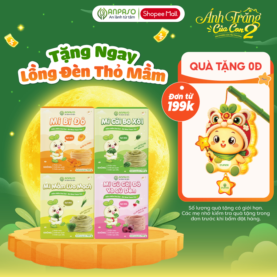 Mì Ăn Dặm cho bé Anpaso -  Đồ Ăn Dặm Cho Bé Vị Rau Củ - Mỳ Cải Bó Xôi Hữu Cơ Organic gói 120g