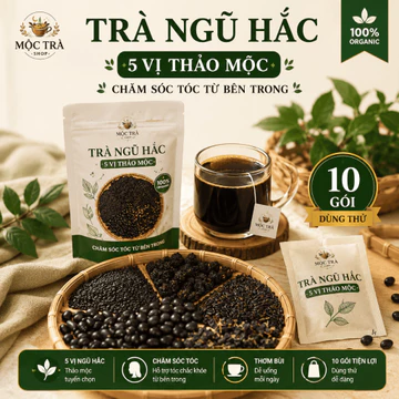 Trà Ngũ Hắc 10 Gói Dùng Thử, Trà Thảo Mộc Đậu Đen Mè Đen Hắc Kỷ Tử Dâu Tằm, Dưỡng Tóc Chắc Khỏe, Thơm Bùi Dễ Uống