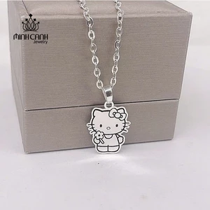 Dây Chuyền Bạc Ta Mặt Hello Kitty Loại Trơn Không Đính Đá - Minh Canh Jewelry