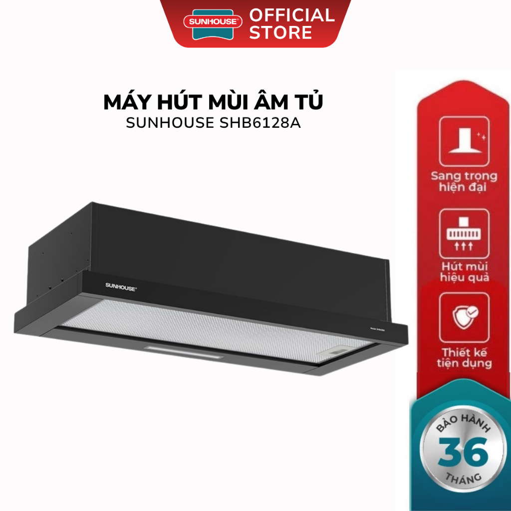 Máy Hút Mùi Âm Tủ Sunhouse SHB6128A - Bảo Hành 36 Tháng, Công Suất Hút Mạnh Mẽ 450m³/h - Có Đèn LED