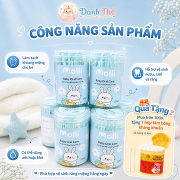 Hộp 30 que rơ lưỡi Molli , tưa lưỡi an toàn cho trẻ sơ sinh, rơ lưỡi, gạc lưỡi cho bé sơ sinh dùng 1 lần