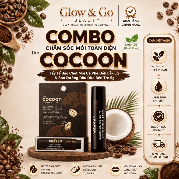 Combo Chăm Sóc Môi Toàn Diện Cocoon - Tẩy Tế Bào Chết Môi Cà Phê Đắk Lắk 5g & Son Dưỡng Dầu Dừa Bến Tre 5g Thuần Chay
