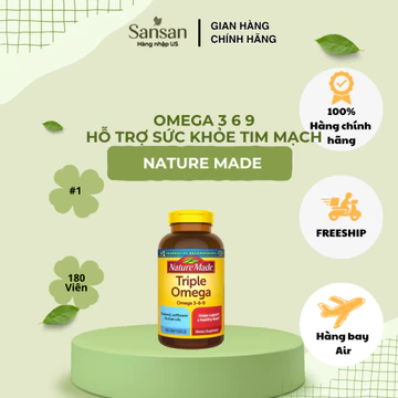 Nature Made Triple Omega 3-6-9 180 Viên Mỹ, Bổ Sung Omega 3 6 9 Hỗ Trợ Sức Khỏe Tim Mạch