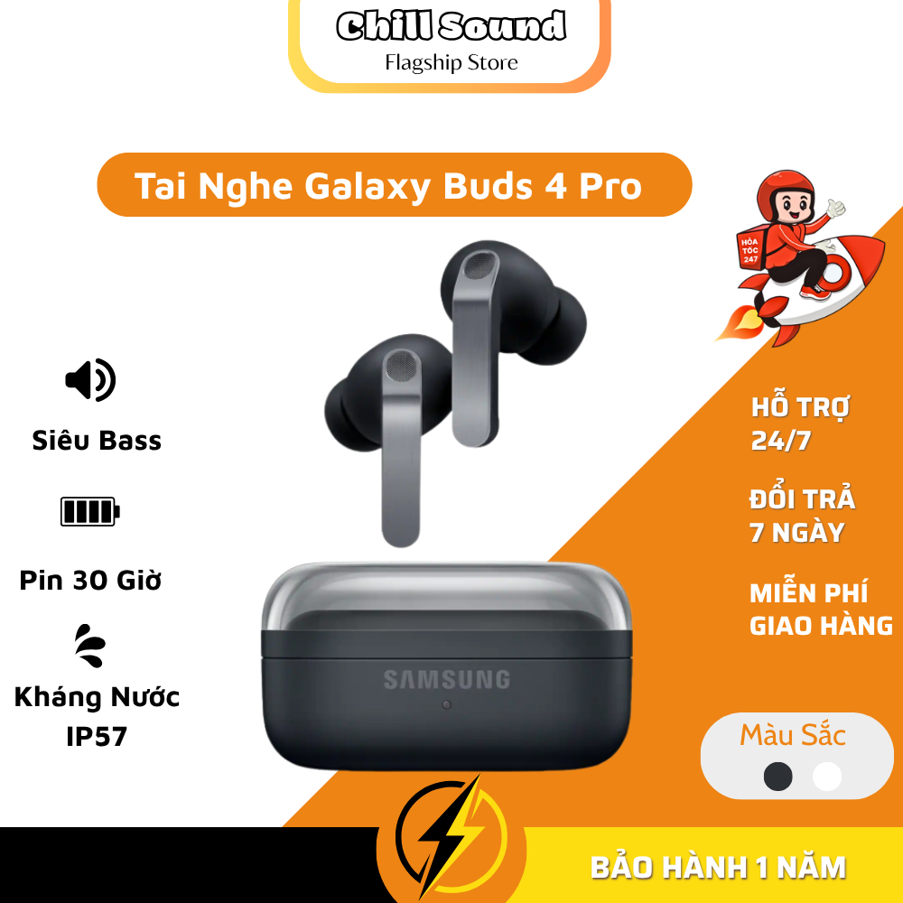Tai Nghe Bluetooth SamSung Galaxy Buds 3 Pro/ Buds 4 Pro – Bass Mạnh Mẽ- Pin 30H- Bluetooth 5.4- Chuẩn IP54- BH 2 Năm