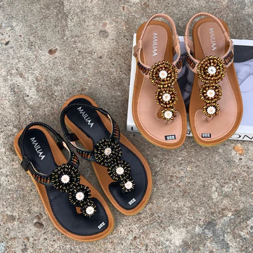 Sandal xỏ ngón nữ, sandal thổ cẩm, sandal đi biển nữ MAILIAA quai đính đá đế mềm