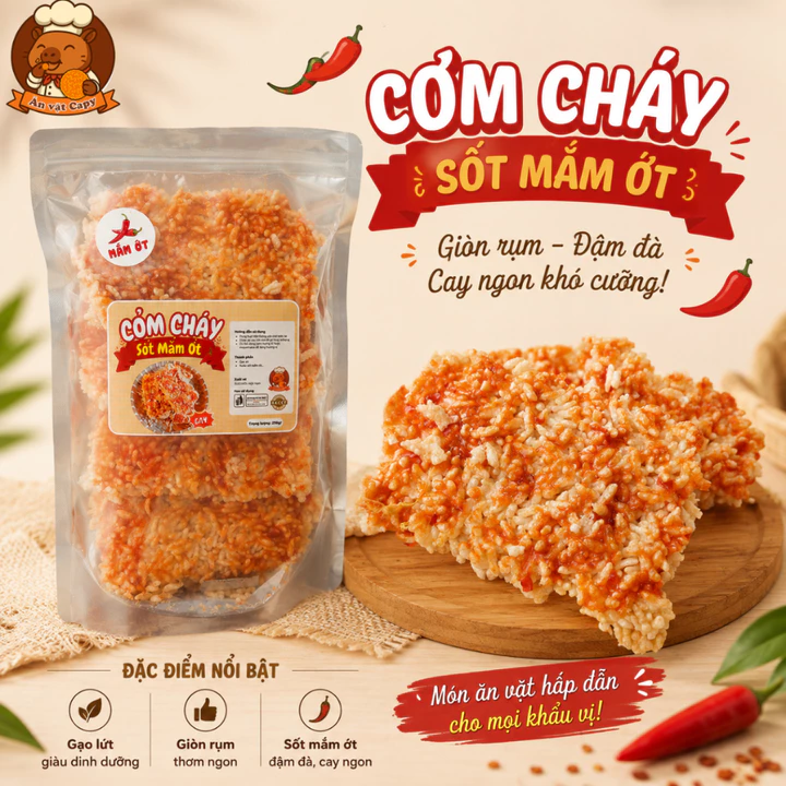 Combo 2 Cơm Cháy Sốt Mắm Ớt, Cơm Cháy Ăn Vặt Sốt Mắm Ớt, Cơm Cháy Ăn Vặt Giòn Xốp 250gr/Túi | Đồ Ăn Vặt Shop Ăn Vặt Capy