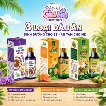 Dầu Ăn Dặm Cho Bé NutriAZ Dầu Cá Hồi, Dầu Oliu Sachi NutriAZ Thông Minh Cao Lớn Cho Bé Từ 6 Tháng