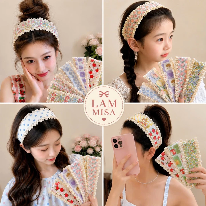 COMBO 3 cái Băng Đô Cài Tóc Nơ Hàn Quốc, Băng Đô Họa Tiết Dán Phồng Tạo Kiểu Tóc Nhanh Gọn Lam Misa