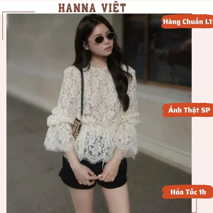 Áo Nữ, Áo Ren Nữ, Áo Ren Tay Loe Dáng Peplum Phối Voan Bèo Tiểu Thư Sang Chảnh Cao Cấp HNS Ms324