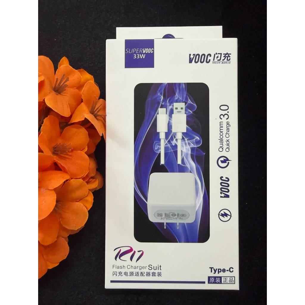 Bộ Sạc Nhanh OP.PO R17 Vooc 3.0 Chuẩn , Đuôi Type C. Dành cho Op-po, Real-me, Vi-vo. Bao gồm Củ và Cáp Sạc