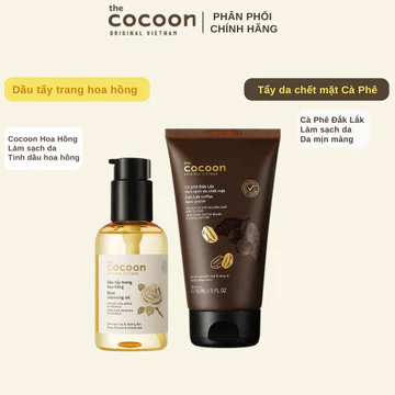 Combo Cocoon Dầu tẩy trang Rose Cleansing Oil 140ml + Kem tẩy da chết Cocoon Dak Lak Coffee Face Polish 150ml