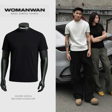 [CLEANFIT] Áo Thun Cleanfit Cổ Tròn Nam Nữ Tôn Chiều Cao Vải Chống Nhăn Form Slimfit - WOMAN WAN Menswear