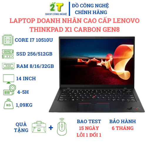 Laptop doanh nhân Lenovo ThinkPad X1 Carbon Gen 8 cấu hình Chip Core i7 10510U, ram 16Gb, Ssd 512Gb