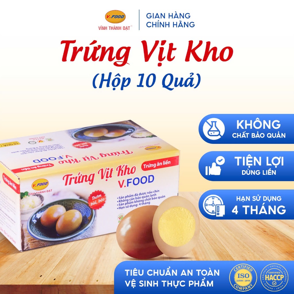 Trứng vịt kho V.Food Hộp 10 quả ăn liền thơm bùi