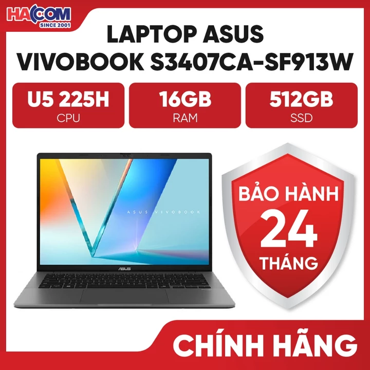 Laptop Asus VivoBook S3407CA-SF913W (U5 225H/16GB/512GB/14" WUXGA/Win11/Bạc) - BH 24 Tháng HACOM PC