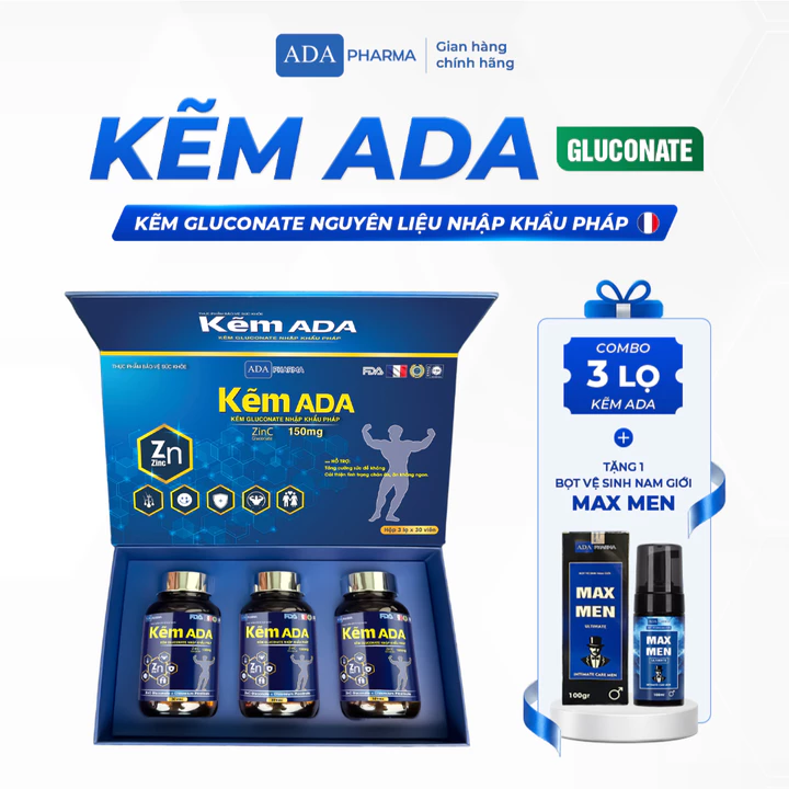 Kẽm ADA 150mg Kẽm Gluconate Nguyên Liệu Nhập Pháp. - Hỗ trợ tăng cường sức khỏe, đề kháng