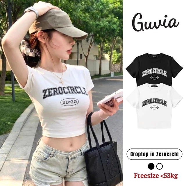 Áo Croptop Ôm Body Nữ ZERO CIRCLE Cổ Tròn Tay Ngắn, Áo Thun Croptop Kiểu In Họa Tiết GUVIA CR87