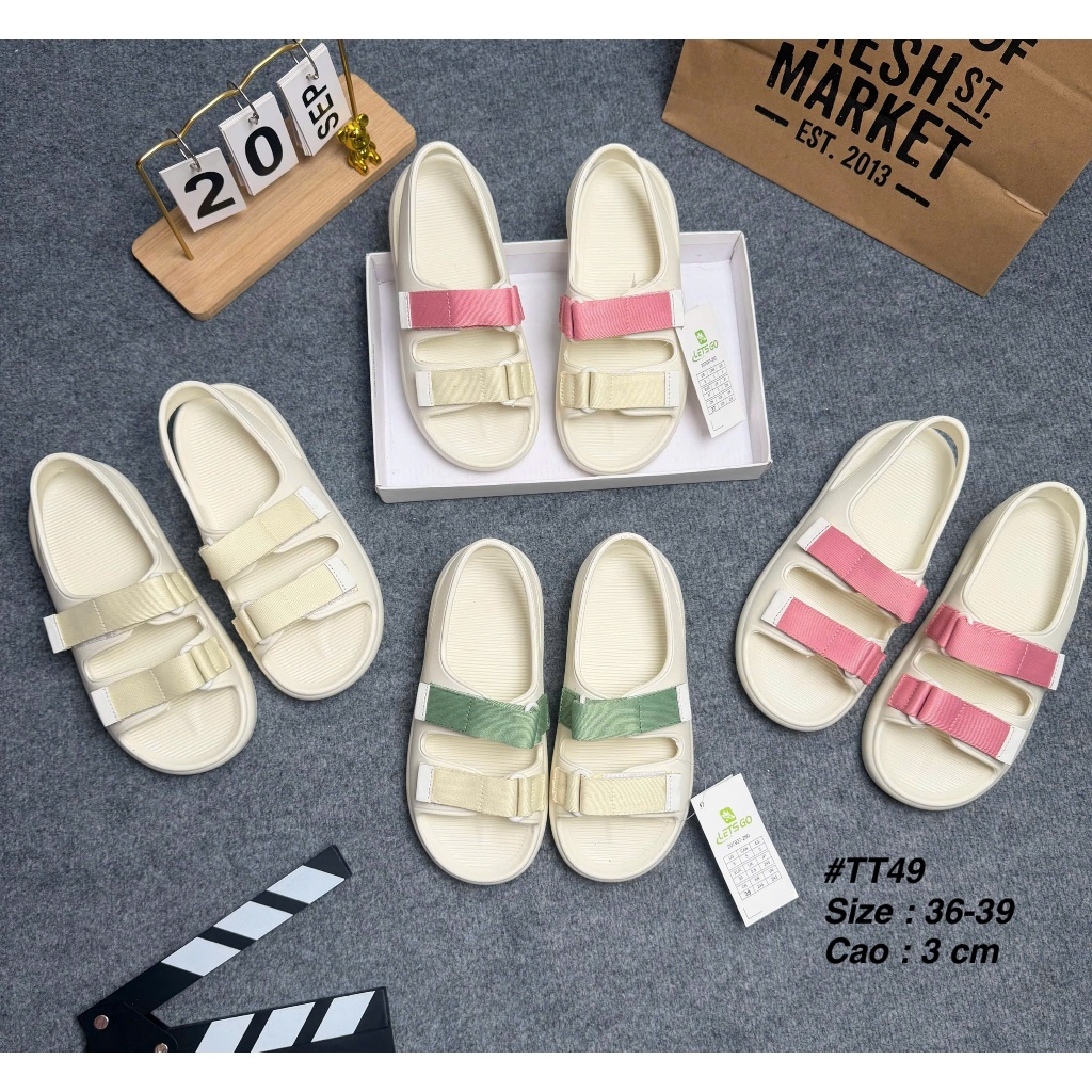 Dép sandal nữ quai dán 2 bản đế êm cao 3cm, dép quai ngang nữ Hàn Quốc đi học đi chơi TT49 - LETS GO